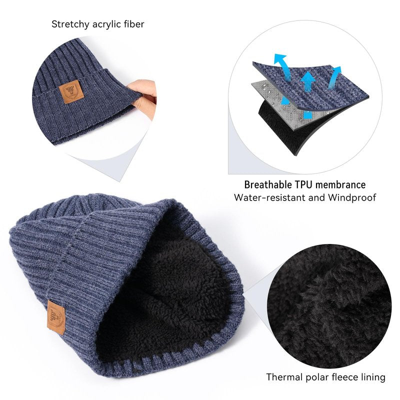 OZERO Knit Beanie Winter Hat, Thermal Thick Polar Fleece Snow Skull Cap for Men and Women