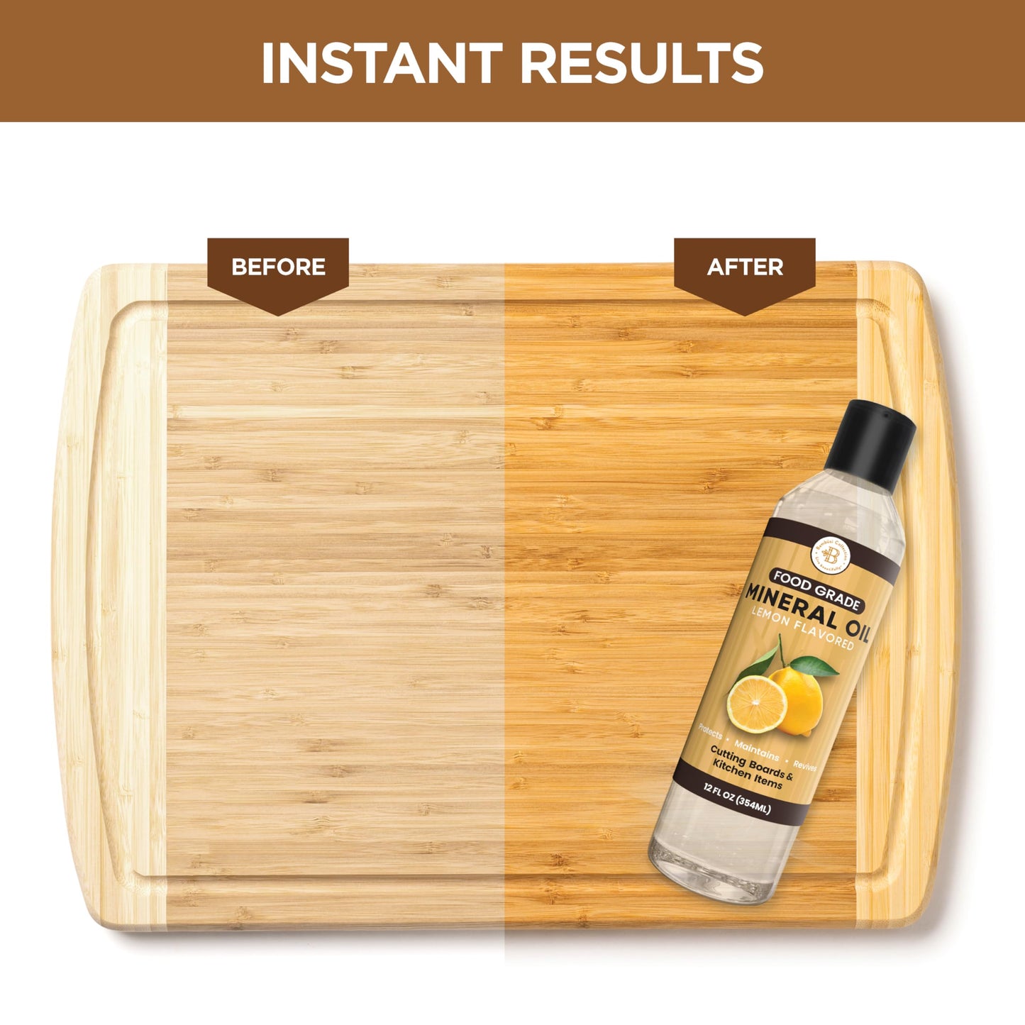 Food Grade Mineral Oil for Cutting Boards - 12 oz Lemon Enriched Butcher Block Oil & Wood Conditioner for Bamboo, Teak, Utensils, Marble, Soapstone, Restores & Protects, Made in USA