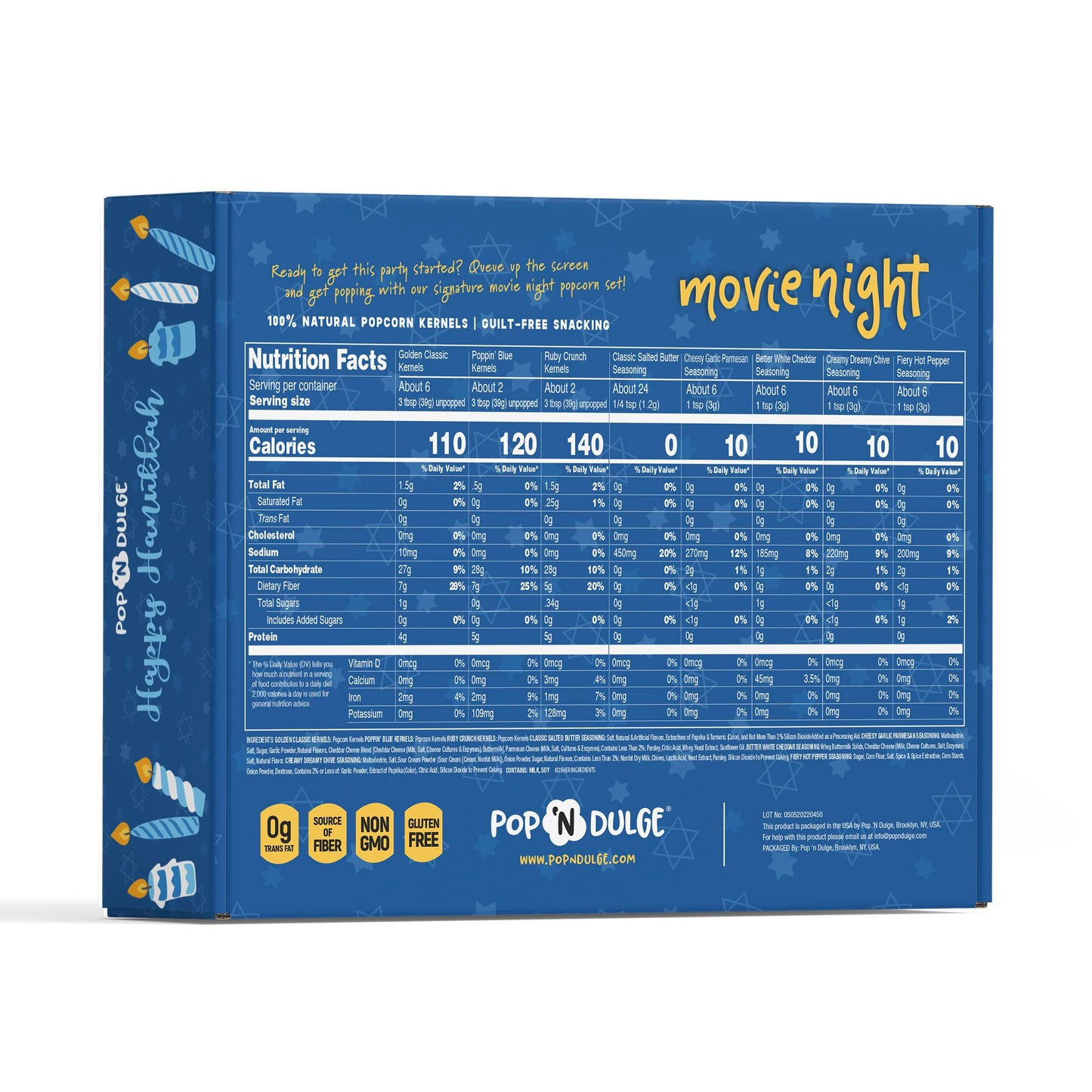 Hanukkah Gifts Movie Night Popcorn Gift Set, Kosher OU-D, Gift Baskets, 5 Gourmet Popcorn Kernels and 5 Flavoring, Non-GMO Hanukkah Set - 10 Pack, Gifts Ideas For Men, Women, Kids