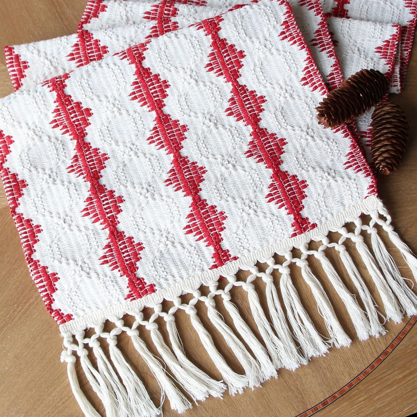 FEXIA Christmas Red Table Runner 13x72 Inches Long Christmas Runner for Table Boho Table Decor Rustic Farmhouse Xmas Decoration for Home Party Decor (Red Square)