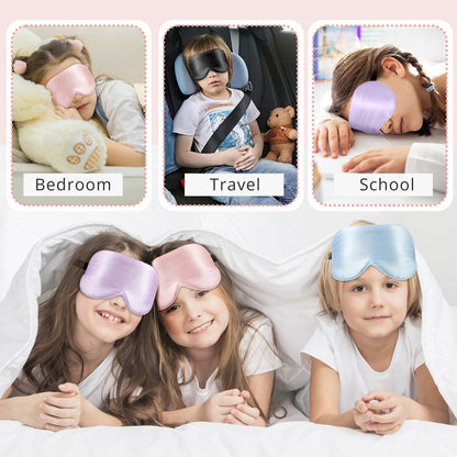 Kids Sleep Mask Eye Cover, 100% Real Natural Pure Silk Eye Mask with Adjustable Strap, Blindfold Kids Eye Mask for Sleeping, Eye Shade for Boys Girls and Adult, Pressure-Free Comfort (Black)