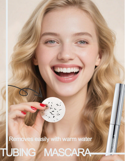 Black Washable Metal Mascara Wand, Waterproof Iron Wand Mascara Tubing, Natural Length Slim Volume Buildable Formula, Separated Lashes, Long Lasting Smudge-Proof No Flaking Tint