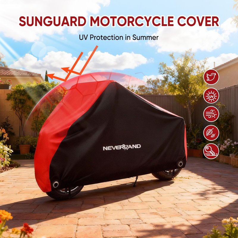 NEVERLAND Motorcycle Cover Waterproof Outdoor - All Season Scooter Covers Heavy Duty with 2 Lock-Holes, Bandage & Storage Bag Fits Most Motorcycles, Scooters, Dirt Bikes, Sportbikes (Up to 86”)