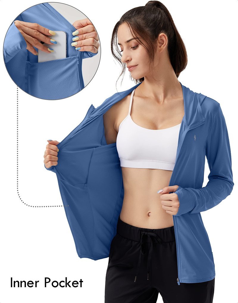 Soothfeel Women's UPF 50+ Sun Protection Hoodie Jacket Lightweight Long Sleeve Sun Shirt for Women with Pocket Hiking Outdoor Dark Blue M