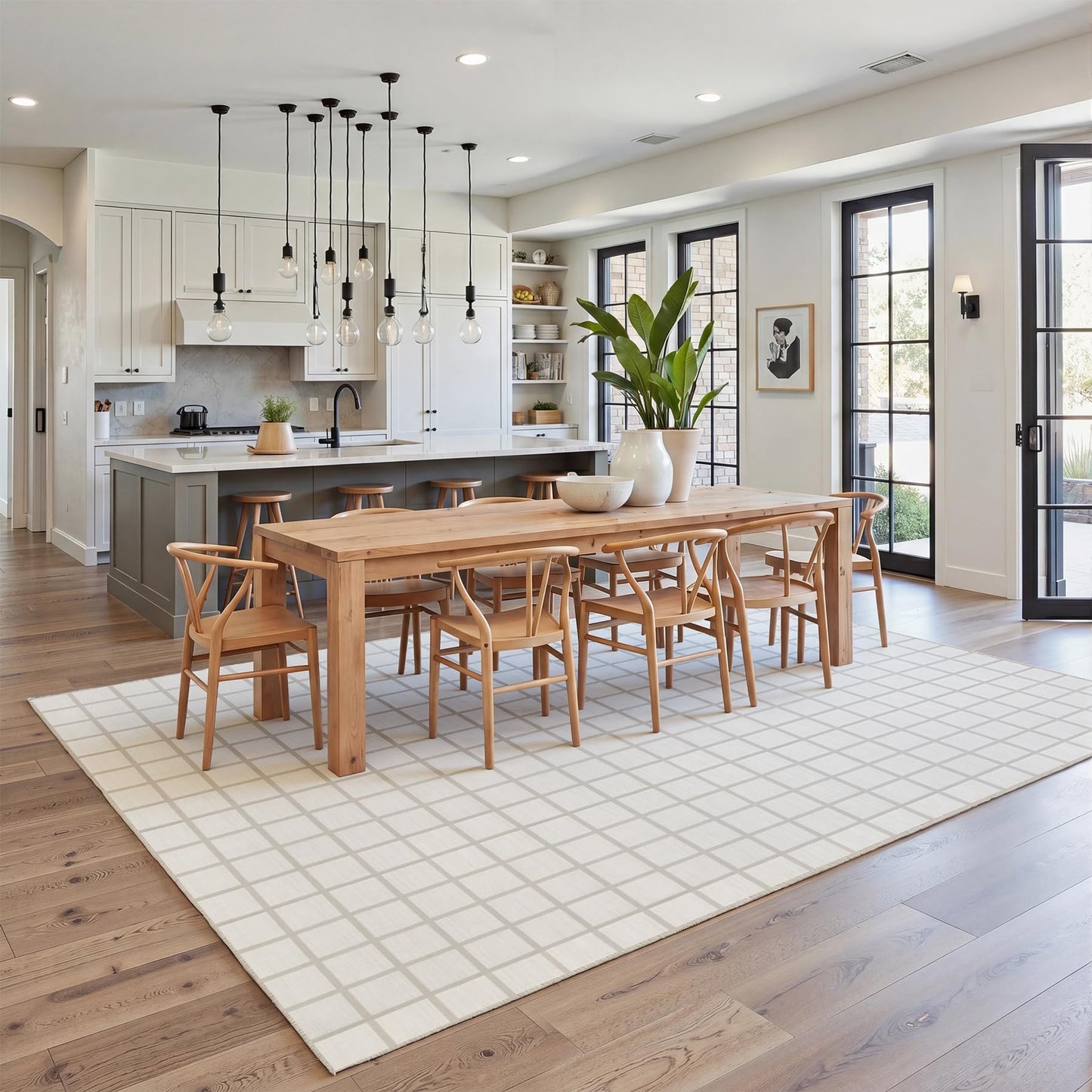 Tribesigns 8x10 Washable Area Rug, Soft Cream Modern Plaid Geometric Bedroom Rug, Non-Slip Low Pile Indoor Carpet for Living Room, Dining Room, Dorm, Office & Playroom, Oeko-TEX Certified
