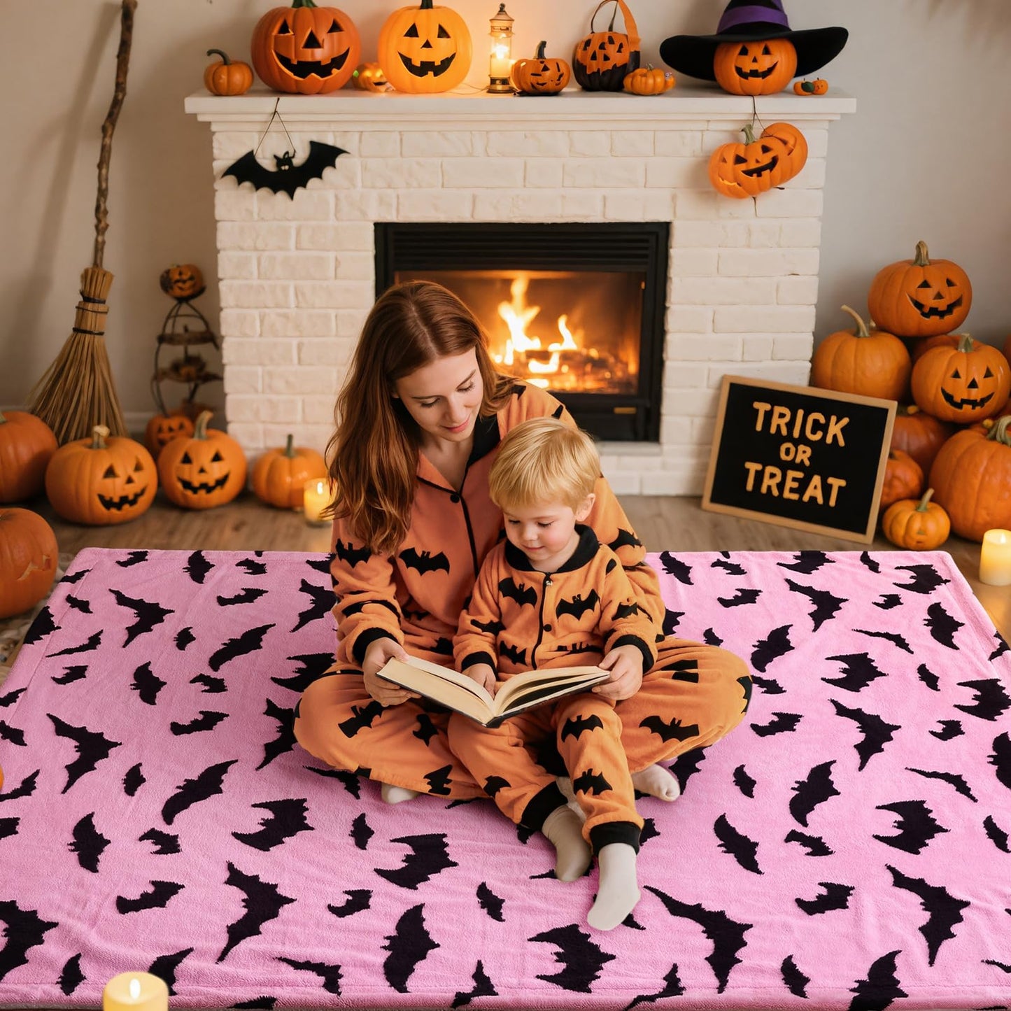 weigelia Halloween Throw Blanket - Pink Cute Bat Design Fleece Throw for Decorating Couch Bed Sofa, Soft Cozy Plush Halloween Blanket Gift for Kids Women, 50'' x 60''