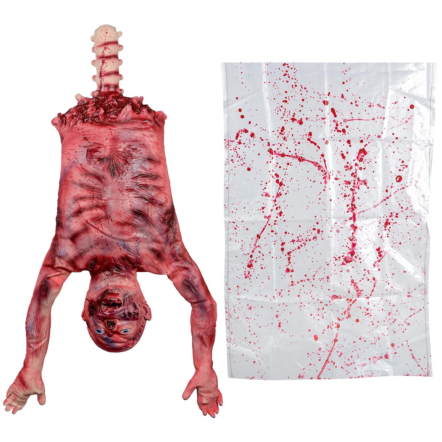 SUNREEK Halloween Bloody Half Body, 29 inch Latex Skinned Half Body with Hanging Bag for Haunted House Halloween Party Indoor Outdoor Decoration