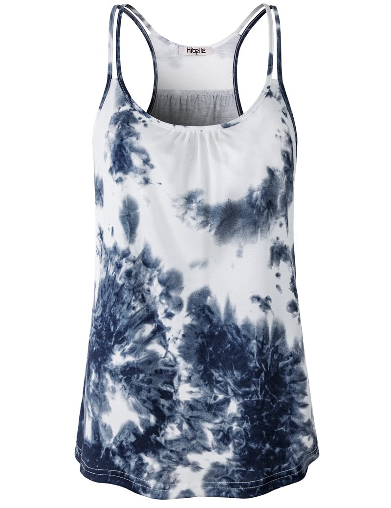Hibelle Tank Top for Women Yoga Workout Running Tank Tops for Women Spaghetti Strap Racerback Athletic Womens Tank Tops Loose Fit Summer Casual Clothes 2025 Blue Tie Dye Medium