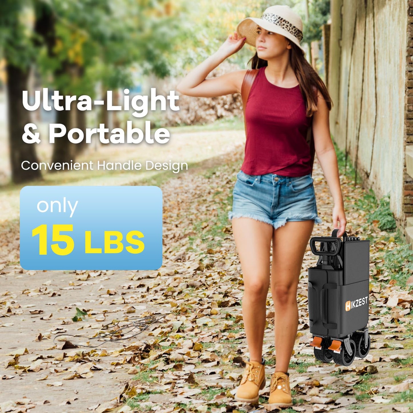 Hikzest Collapsible Wagon Cart Foldable, 360LBS Heavy Duty Utility Wagon, Beach Wagon with Wider Wheels, Portable Grocery Cart for Camping, Shopping, Garden, Sports, Black