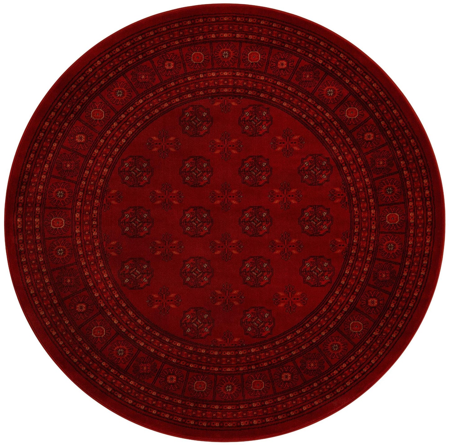 Rugs.com Bokhara Collection Rug – 5 Ft Round Red Medium-Pile Rug Perfect for Kitchens, Dining Rooms