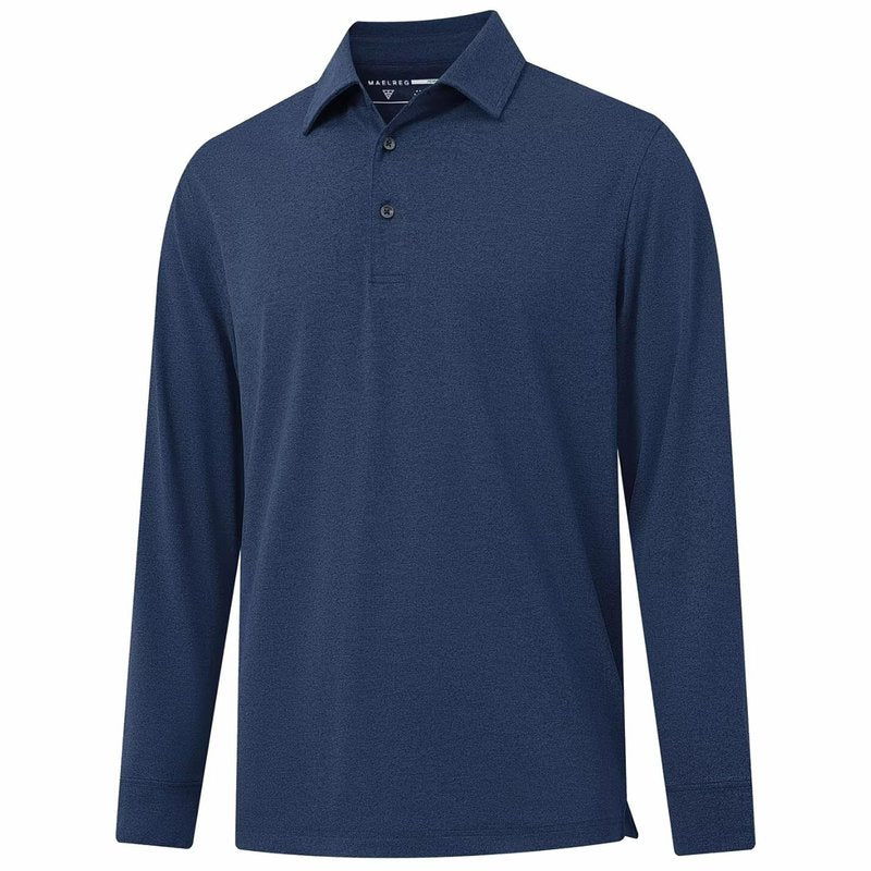 M MAELREG Long Sleeve Polo Shirts for Men Quick Dry Performance Soft Casual Collared Golf Shirt for Men Cobalt Heather