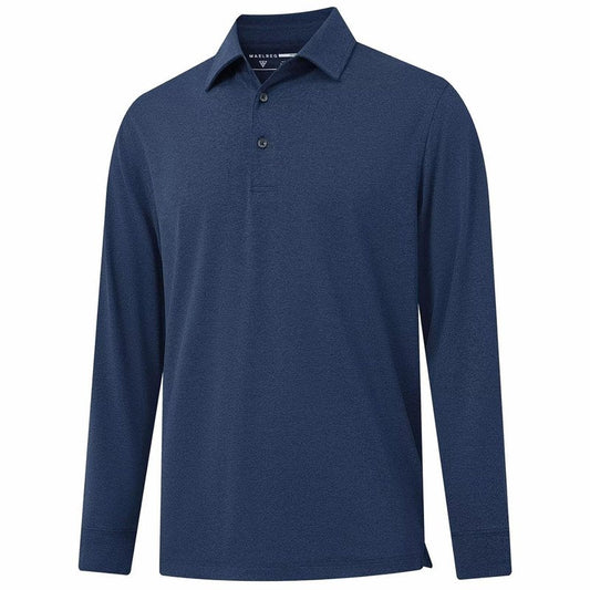 M MAELREG Long Sleeve Polo Shirts for Men Quick Dry Performance Soft Casual Collared Golf Shirt for Men Cobalt Heather