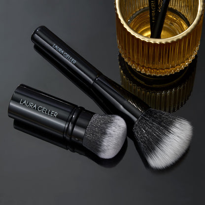 LAURA GELLER NEW YORK Retractable Black Kabuki Brush for Liquid, Cream and Powder Face Makeup With Aluminum Handle