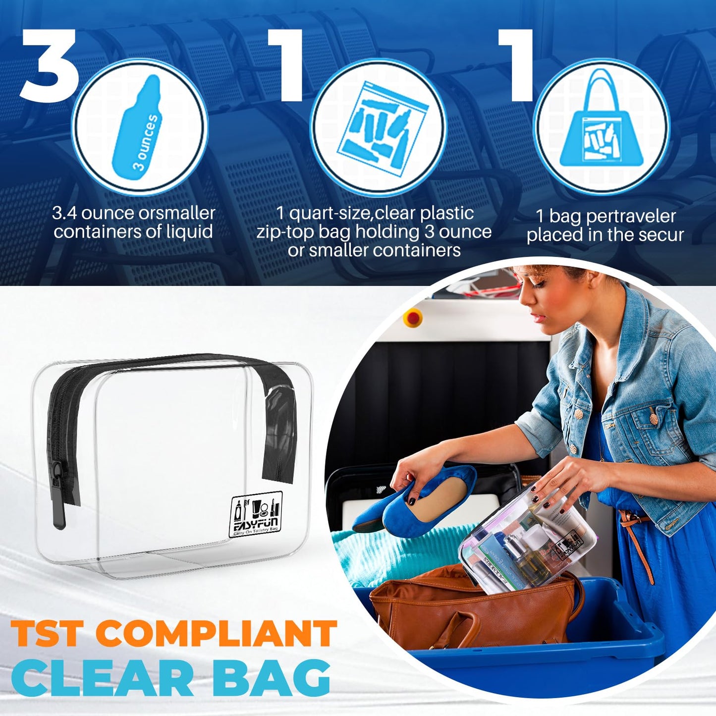 EASYFUN Toiletry Bag 2pcs TSA Approved Travel Clear Toiletry Bag for Men and Women Travel Accessories Quart Size Toiletries Cosmetic Pouch Makeup Bags