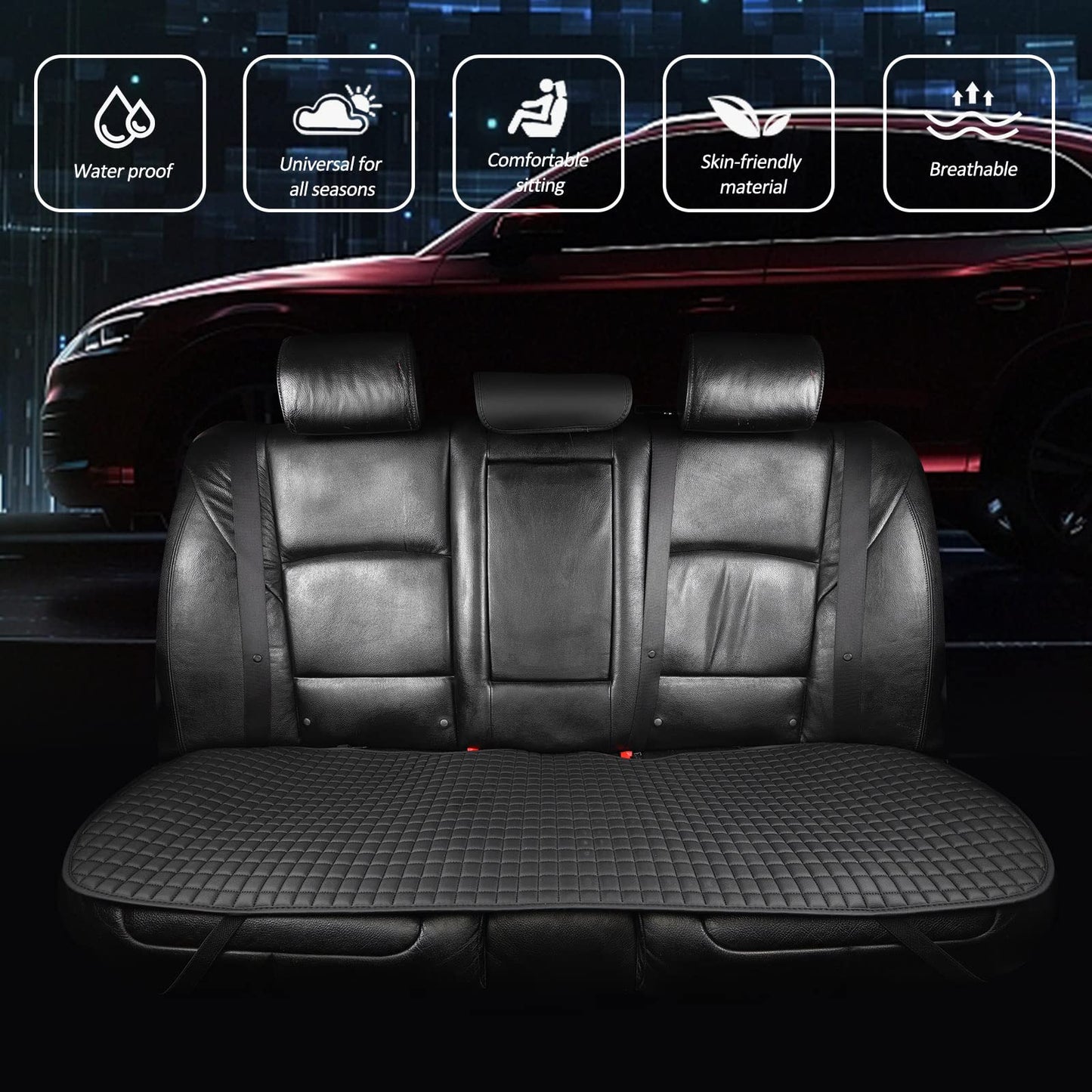 ZATOOTO Rear Car Seat Cover, 1PCS PU Leather Waterproof Car Seat Mat Cushion Protector for Back Seat, Anti-Slip & Comfortable, Black (ZD-ZXP-03H)