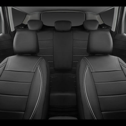 CAR PASS Universal Reflect Piping Leather Car Seat Cover, Fit for suvs,Van,Trucks,Airbag Compatible,Inside Zipper Design and Reserved Opening Holes (Full Set, Black and Grey)