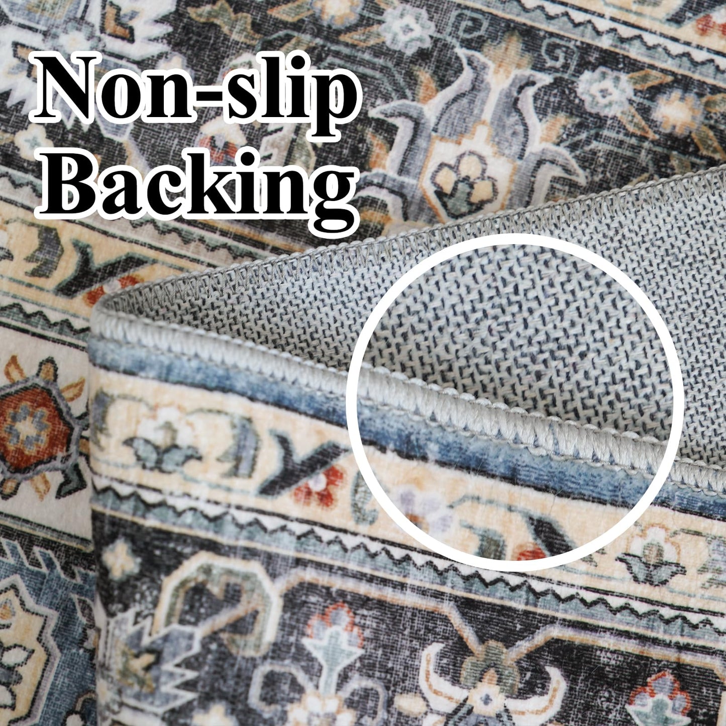 HILORUUG Living Room Area Rugs 10x14: Extra Large Area Rug Super Soft Distressed Oriental Rugs with Non-Slip Backing - Thin Stain Resistant Indoor Rug - 10x14 Navy Blue