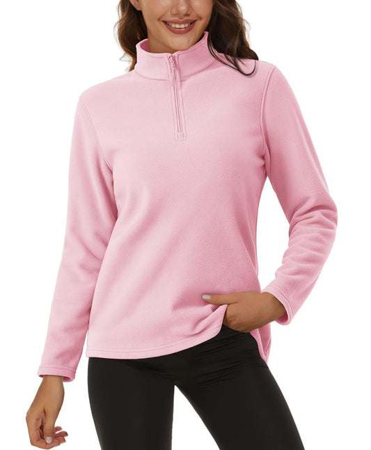 MAGCOMSEN Fleece Jacket Women Long-sleeve Lightweight Pullover Winter Thermal Tops Quarter Zip Sweatshirts, Pink, XL