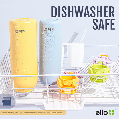 Ello Pop & Fill 22oz Stainless Steel Water Bottle with Quick Fill Technology, Double Walled and Vacuum Insulated Metal, Leak Proof Locking Lid, Sip and Chug, Reusable, BPA Free, Coastal Sunrise