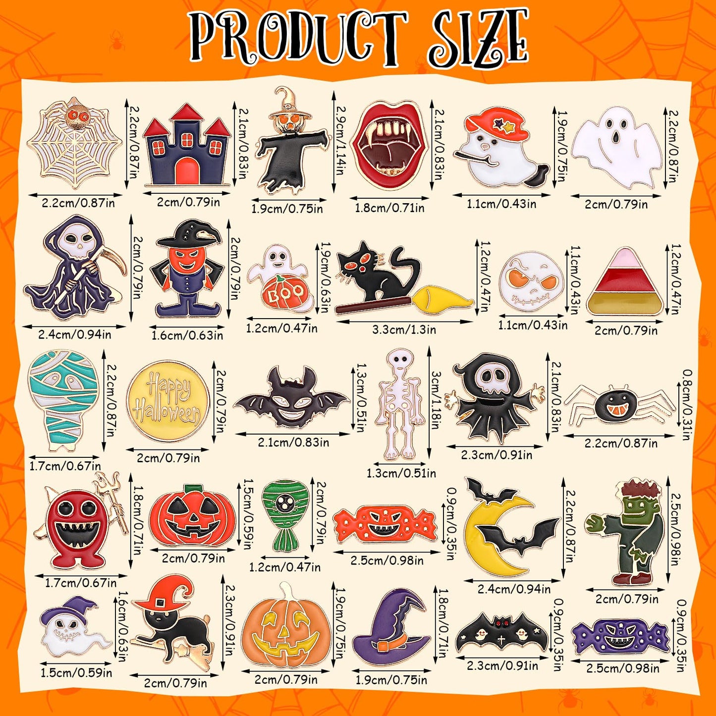 SANNIX 60Pcs Halloween Pins, Halloween Enamel Lapel Pins Assorted Pumpkin Ghost Bat Spider Skeleton Brooch Pins for Clothes Bags Hats Accessories, 30 Styles