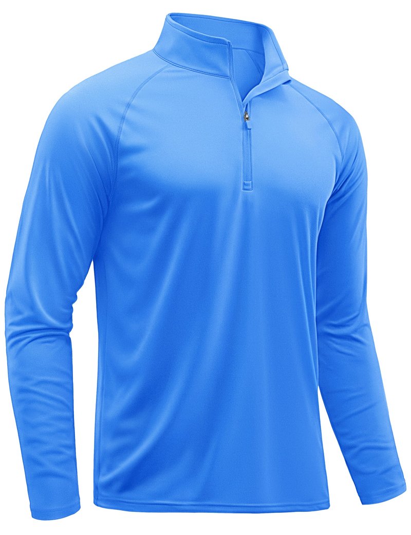 TACVASEN Mens Quarter Zip Pullover Rash Guard Shirt Long Sleeve Swim Dry Fit Shirts for Men Outdoor Shirts for Sun Hiking Shirts Azure