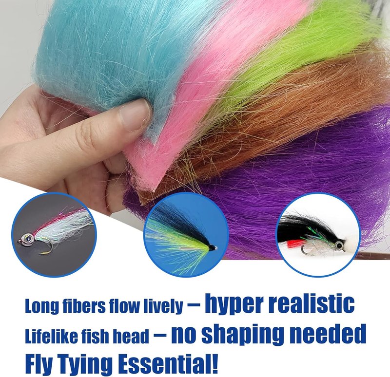 Premium Long Fiber Fly Tying Materials - 12 Pack Mix Color Craft Fur for Streamer Tails | Synthetic Fiber