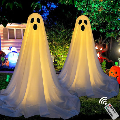 DAZONGE 2 Packs Halloween Decorations Outdoor, Spooky Halloween Ghost Decor with Remote String Lights Battery Operated, Easy to Assemble Ghost Decorations for Front Porch Yard