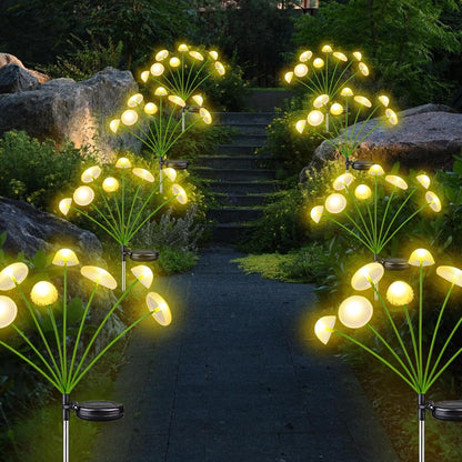 KAQ 4PK 32LED Solar Garden Lights Outdoor Waterproof | Solar Mushroom Lights for Outside Sway by Wind Firefly Fairy Light for Patio Pathway Garden Bush Yard Decorations (Warm White)