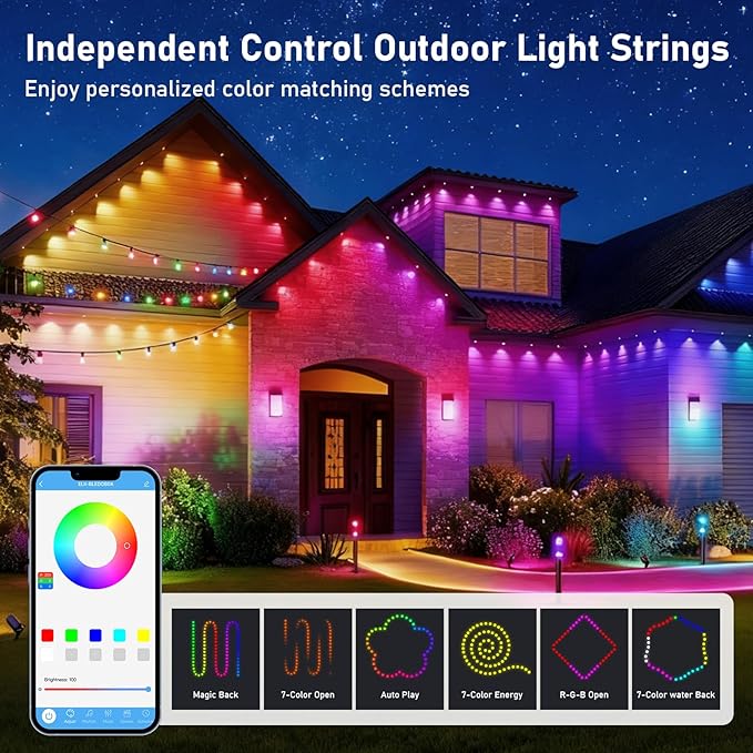 300FT Christmas Permanent Outdoor Lights,RGB+IC Eaves Lights with App & Remote Control,DIY Multi-Color Scene Modes,IP67 Waterproof,Outdoor Strings for House,Holiday Decorations for Christmas