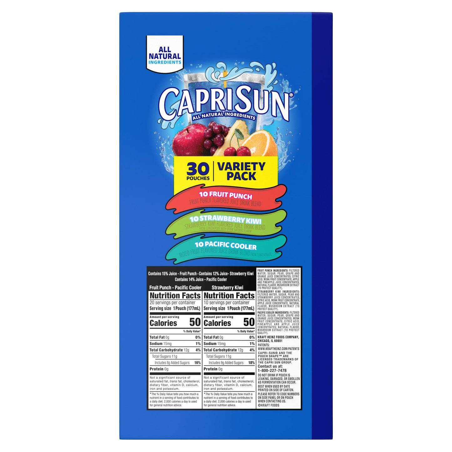 Capri Sun Fruit Punch, Strawberry Kiwi and Pacific Cooler Flavored Juice Drink Blend Variety Pack, 30 ct Box, 6 fl oz Pouches