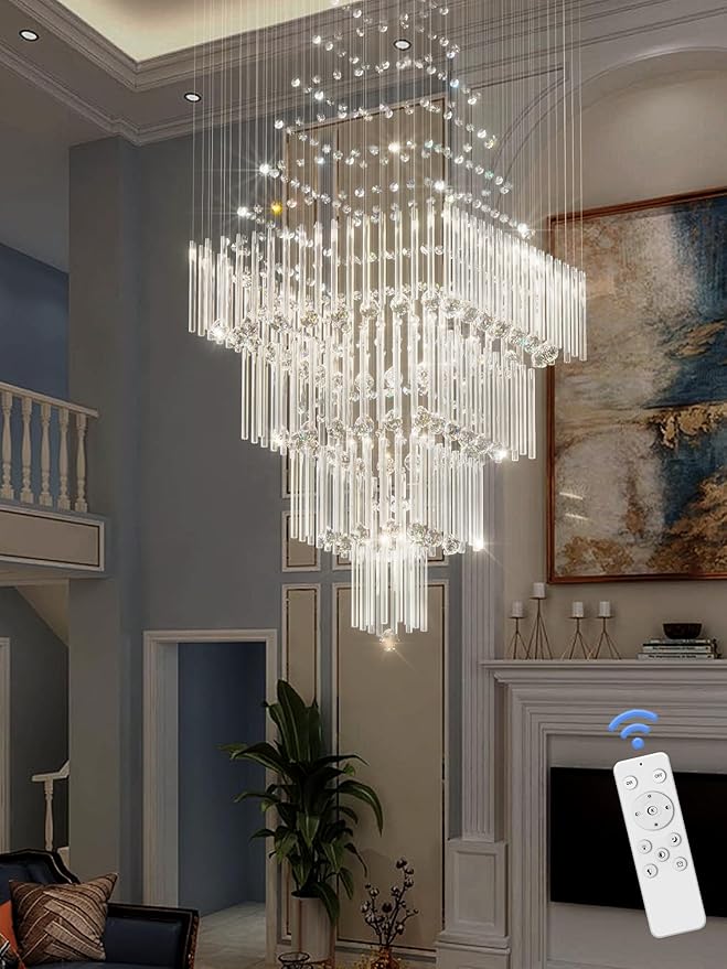 Flashing God D32''X H100'' Modern Crystal Chandelier, Raindrop Chandelier for Entryway, Large Chandeliers for High Ceilings, Staircase, Foyer, Living Room, 4-Tier Hanging Light Fixture