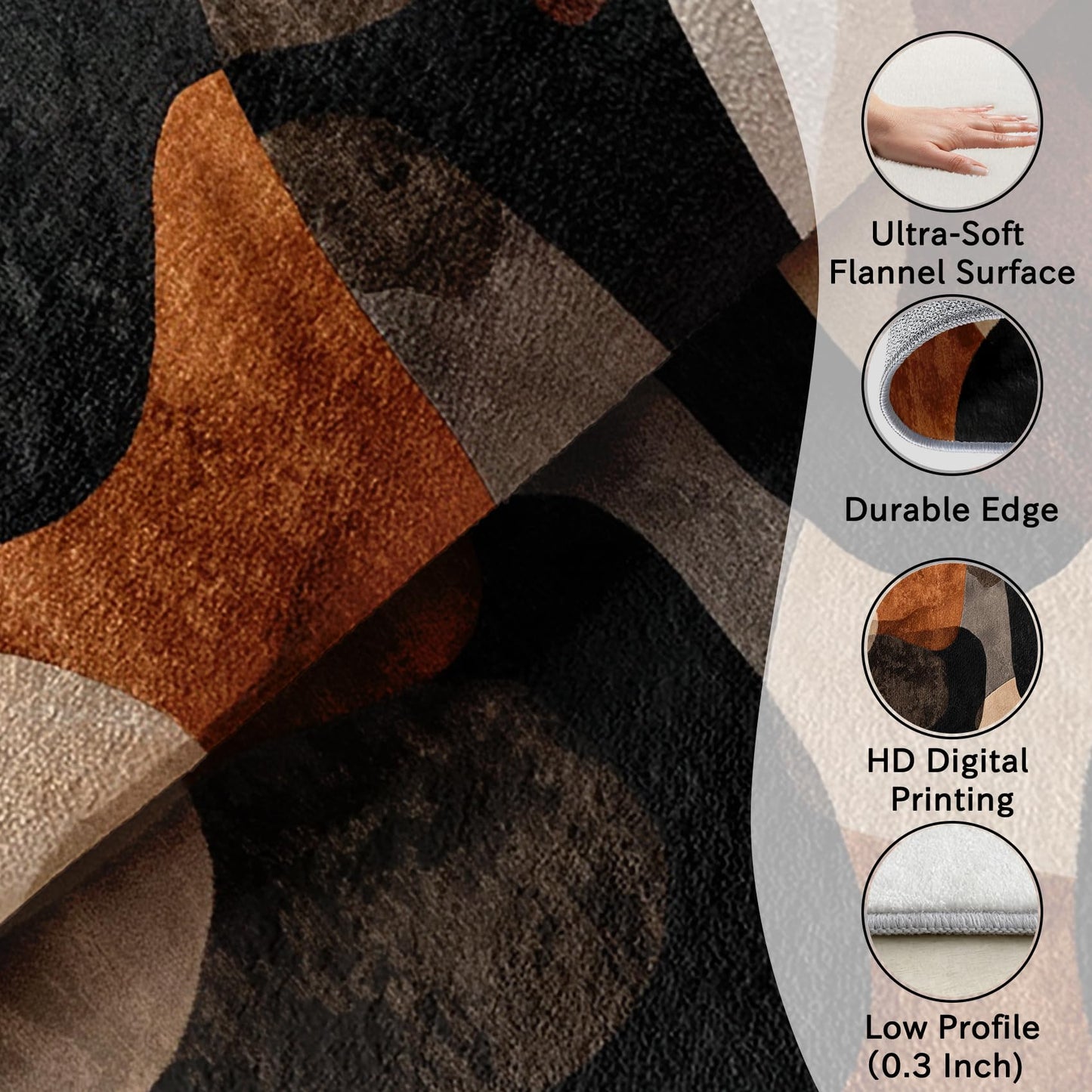 Phtbz Modern Abstract Rugs for Living Room - 5x7 Area Rugs, Earth Tone Geometric Rug, Brown Abstract Mid Century Rug for Living Room, Neutral Geometric Washable Bedroom Carpet, Mid Century Home Decor