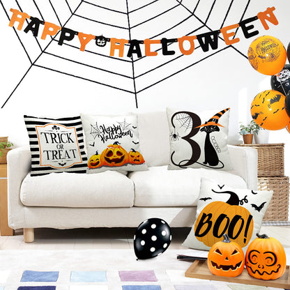 CH HAICHENG Halloween Pillow Covers 18x18 Set of 4 Trick or Treat Pillow Covers Happy Halloween Linen Sofa Bed Throw Cushion Cover Decoration