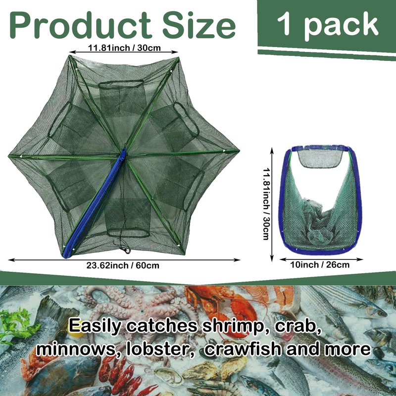 Foldable Fishing Bait Trap, Collapsible FishingTrap Net for Minnow, Crab, Crayfish, Shrimp - Easy Use 10 Hole Cast Trap Net Fishing Accessories, Catch More Fish and Crustaceans Effortlessly
