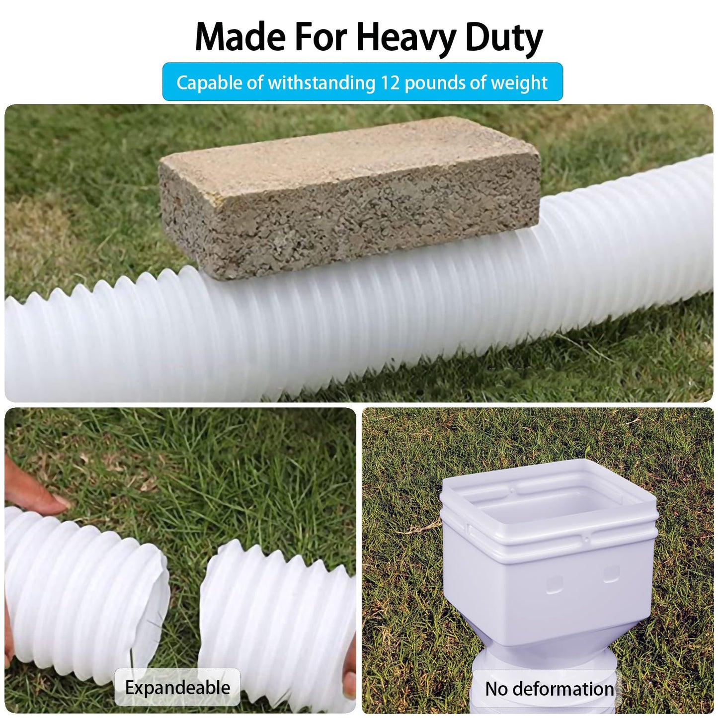 HAHOME 2 Pack Rain Gutter Downspout Extensions,Drain Downspout Extender Diverter, Flexible Downspout Extensions Can Extendable from 21 to 60 Inches (White)