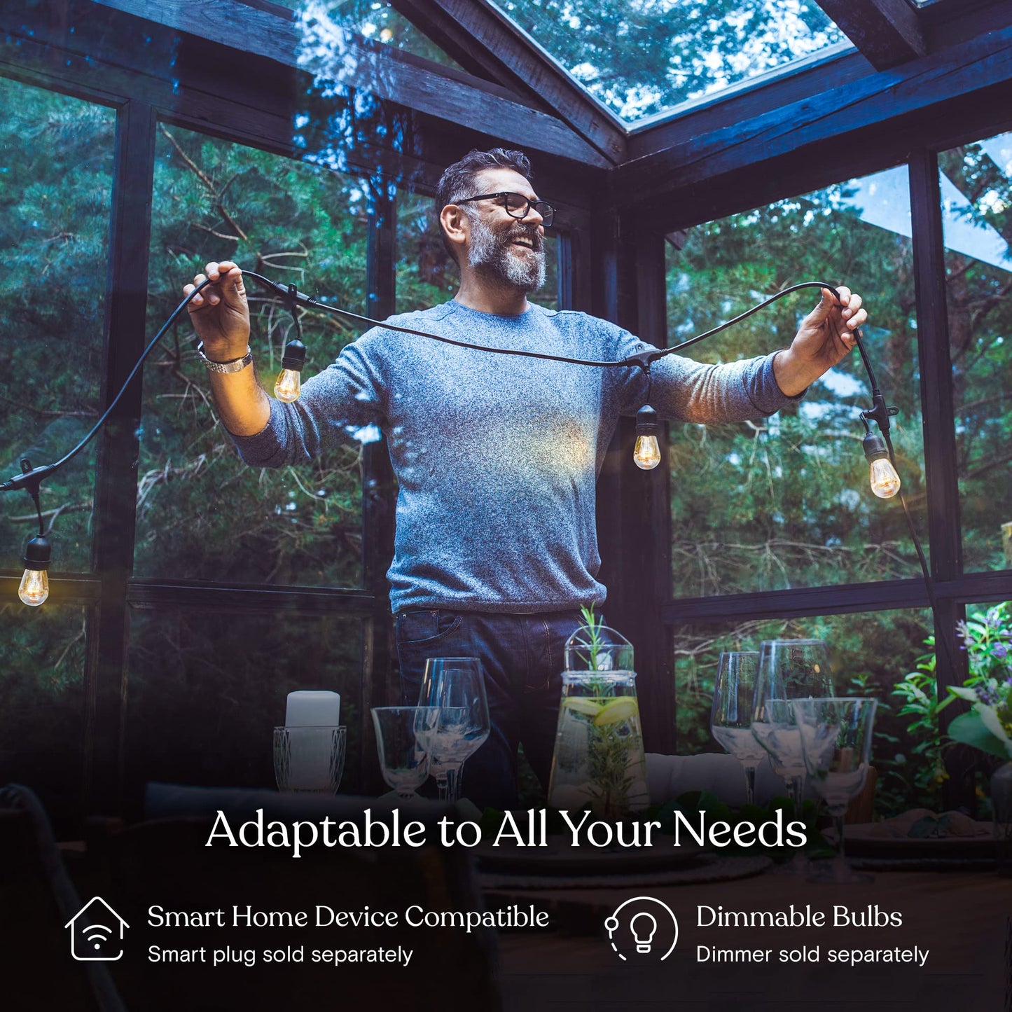 Brightech Ambience Pro Incandescent Outdoor String Lights - Commercial Grade Waterproof Patio Lights with 48 Ft Dimmable Edison Bulbs, Porch String Lights for Patio, Backyard - 15 Bulbs 11W