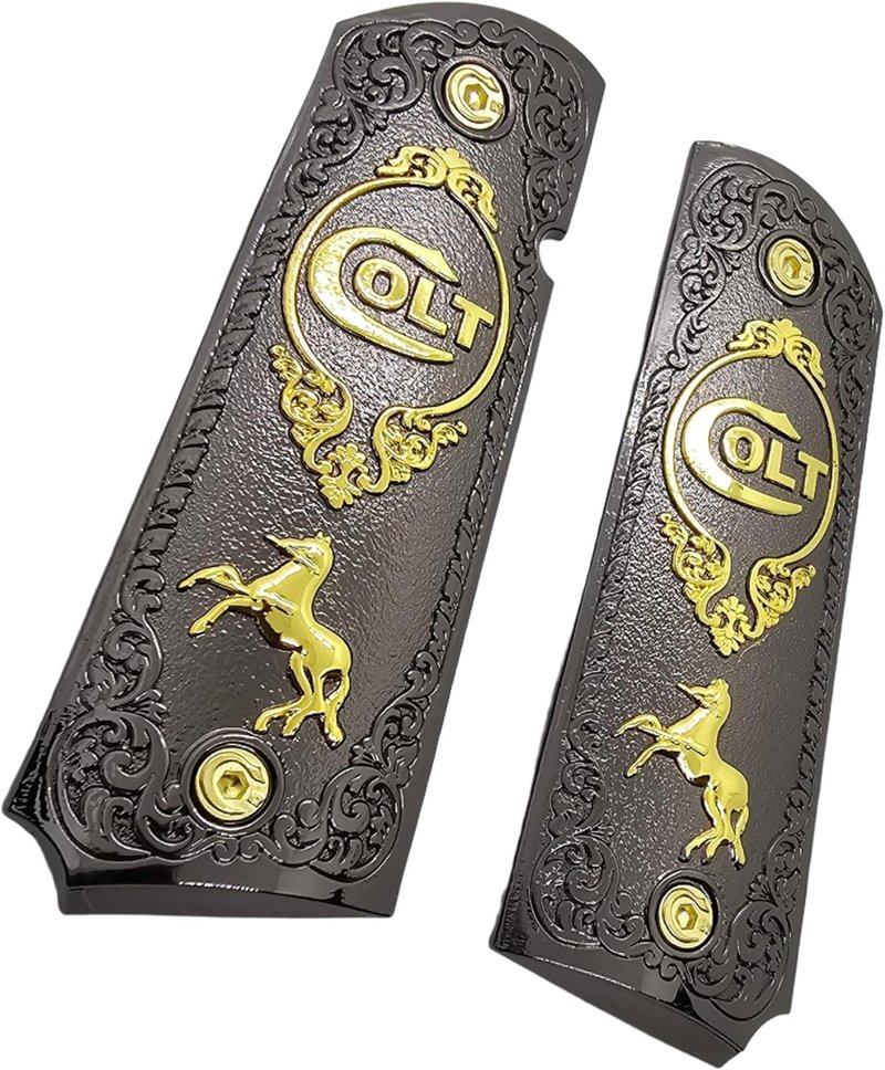 COLT 1911 Tactical Grip - Full-Size Black & Gold Pistol Handle