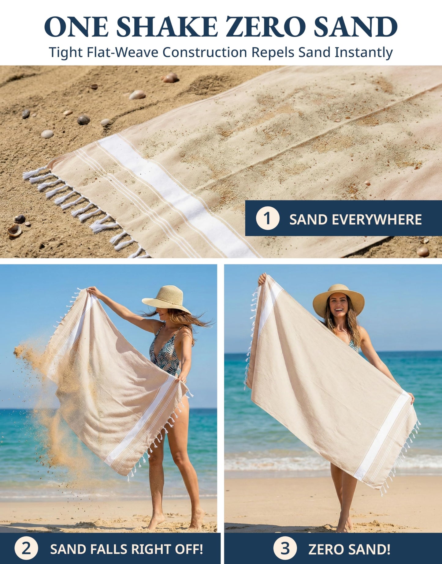 LANE LINEN Oversized Beach Towels, 2 Pack Turkish Towel Set for Adults, Lightweight, Quick Dry, Absorbent & Sand Proof, 39"x71" Pool Towels – Beige