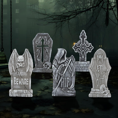 JOYIN 17" Halloween Decorations Outdoor Tombstones, 5 Pack Halloween Graveyard Foam Headstones Decor with 12 Metal Stakes for Prop Cemetery Yard Lawn Decorations, Party Supplies