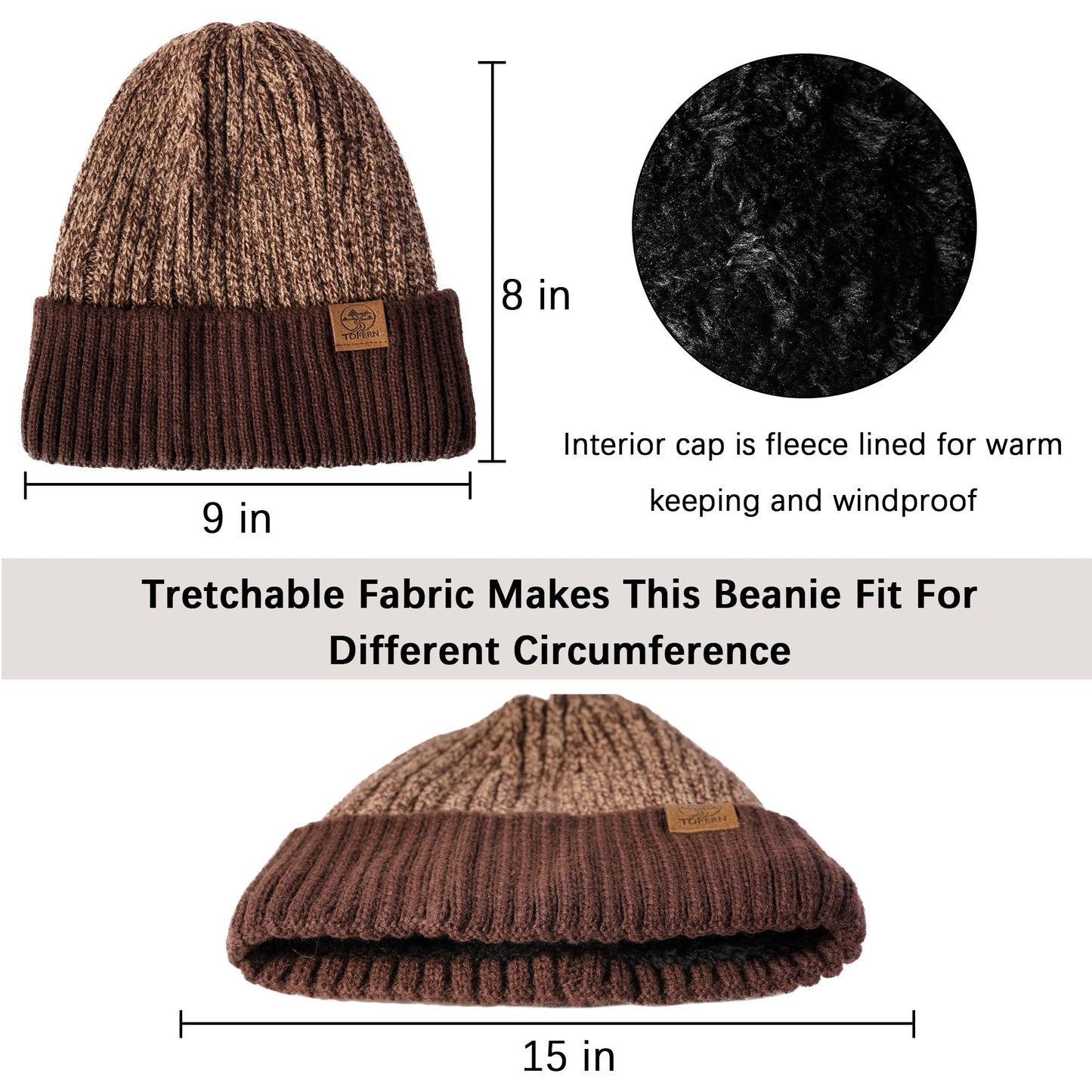 Winter Beanie Hats Scarf Gloves Set for Men and Women, 3 PCS Fleece Lined Knit Skull Cap, Touch Screen Mittens with Long Warm Scarf for Cold Weather Christmas Gifts