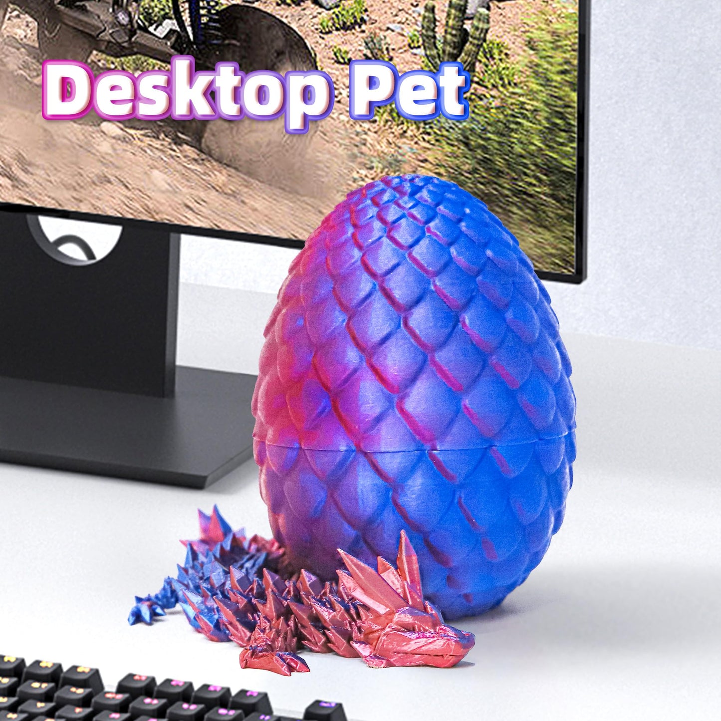 Flavery Dragon Egg - 3D Printed Egg with Flexible Dragon Inside, 3D Printed Gift, Articulated Dragon Egg Fidget Toy, Easter Egg,Figurine Decor (12” Dragon)