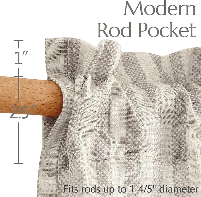 jinchan Striped Linen Kitchen Curtains 36 Inches Tier Curtains Farmhouse Modern Cafe Style Small Window Treatments Airy Light Filtering Rod Pocket for Living Room Bathroom 2 Panels Taupe Grey
