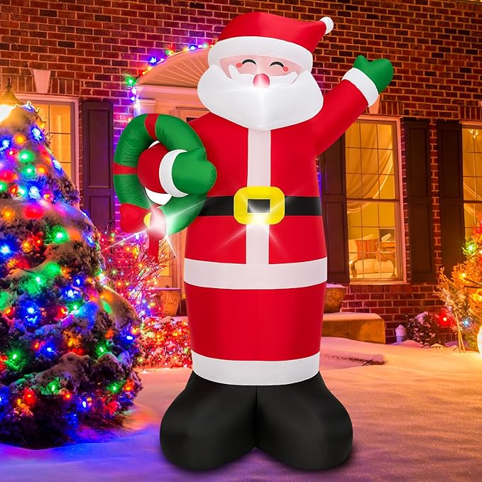 Christmas Decorations Outdoor Inflatables 5FT Santa Claus Holding Garland Inflatable Yard Decor with Build-in LEDs Blow Up for Christmas Party Indoor Outdoor Yard Garden Lawn Patio