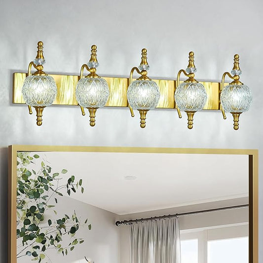 Modern Crystal Bathroom Vanity Lights Fixtures Over Mirror Gold Vintage 5-Lights 36 Inch Bathroom Light Fixtures Glass Crystal Vanity Lights