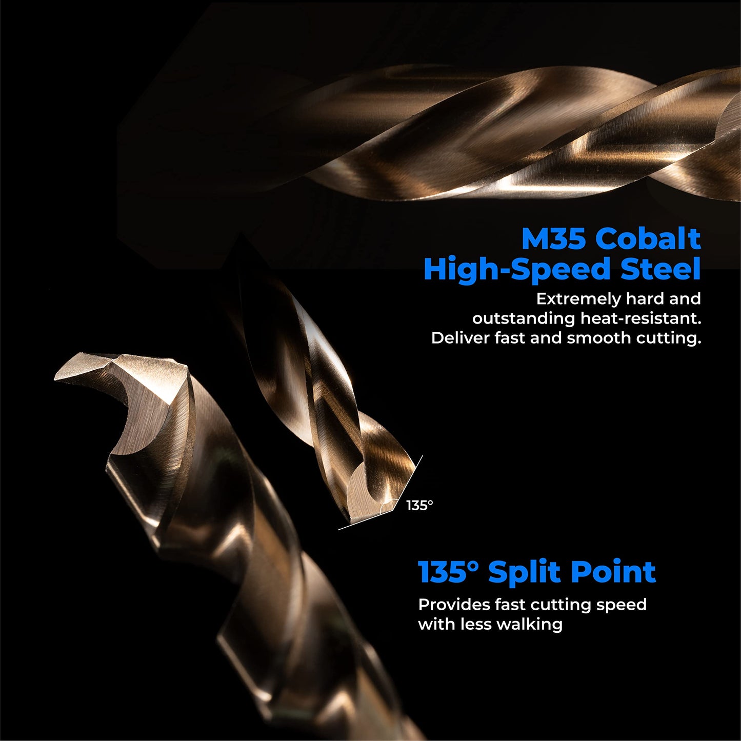 AMOOLO Cobalt Drill Bit Set 23Pcs (1/16"-3/8"), M35 High Speed Steel Metal Drill Bits Jobber Length for Hardened Metal, Stainless Steel, Cast Iron, Plastic and Wood