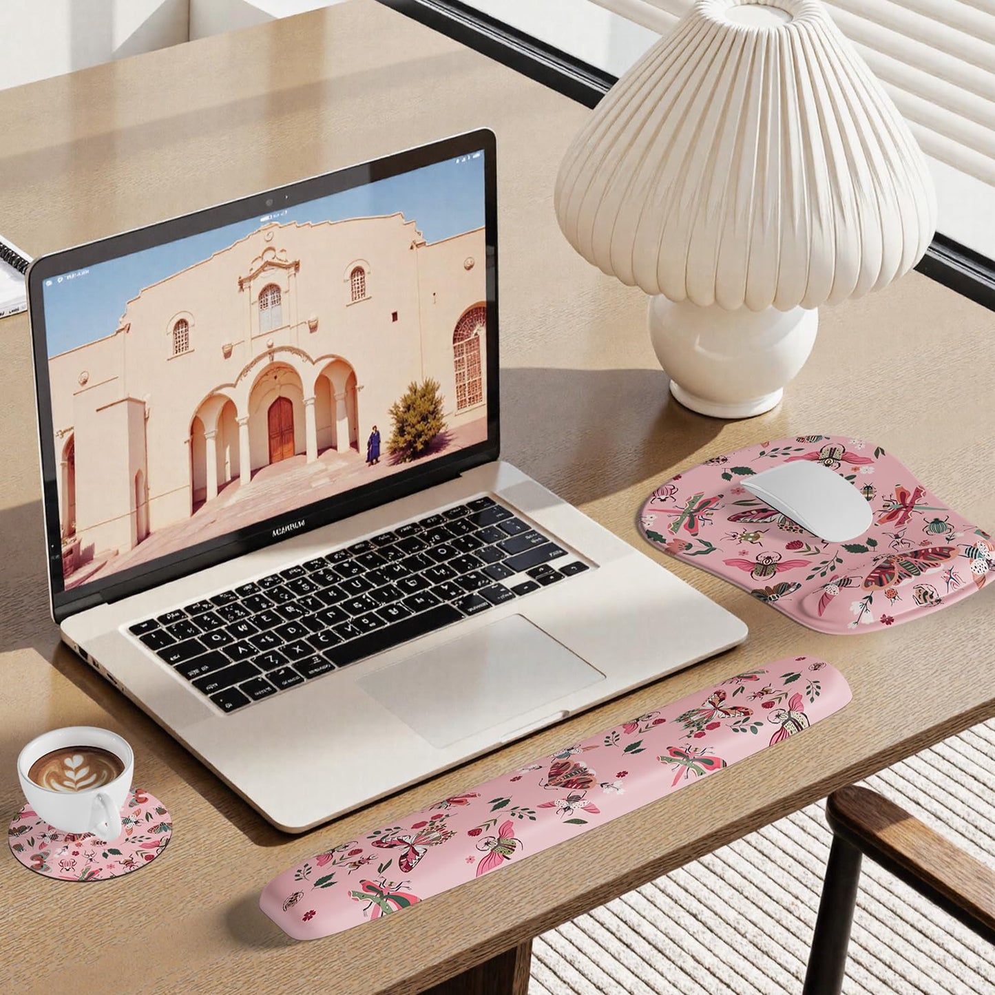 HAOCOO Gel Mouse Pad with Wrist Rest, Ergonomic Keyboard Wrist Rest Memory Foam for Computer Keyboard, 3 in 1 Mouse pad Set with Non-Slip PU Base, Easy Typing & Pain Relief (Pink)