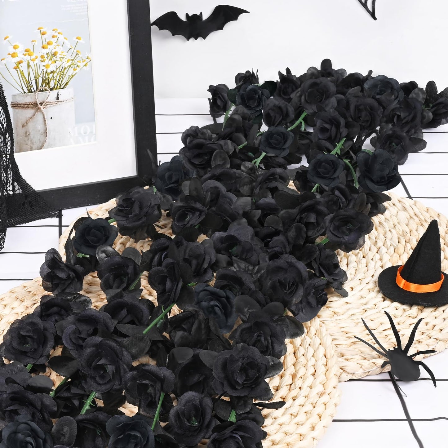 BLEUM CADE 2Pcs 16.4Ft Flower Garland Artificial Rose Vines for Bedroom, Cute Fake Hanging Flower Vines Floral Garland Decorations for Halloween Wedding Party Wall Room Decor Aesthetic