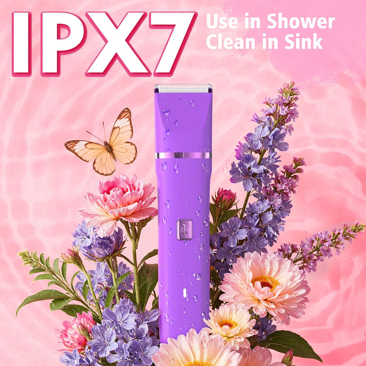 Bikini Trimmer for Women - Painless Electric Razors for Silk Skin,Cordless Body Shaver for Trip,Replaceable Lady Facial Razor, IPX7 Waterproof&Easy Cleaning, Ceramic Blade, USB Charge Dock Pink