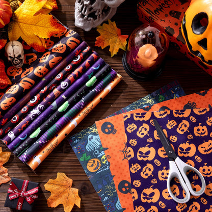 60 Pcs 10 x 10 Inch Halloween Fabric Polyester Fabric Bundle Fat Quarters Bat Pumpkin Ghost Skull Print Squares Holiday Quilting for DIY Decorations Sewing Craft, 30 Styles (Pumpkin)