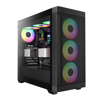 GAMDIAS ATX Mid Tower Computer Case Tempered Glass, Gaming PC Case Support Dual 360mm AIO/Radiator, 7x120mm Case Fans (4X 120mm Built-in), 420mm GPU/VGA, USB3.0X 2, Type C x1, 170mm CPU Cooler